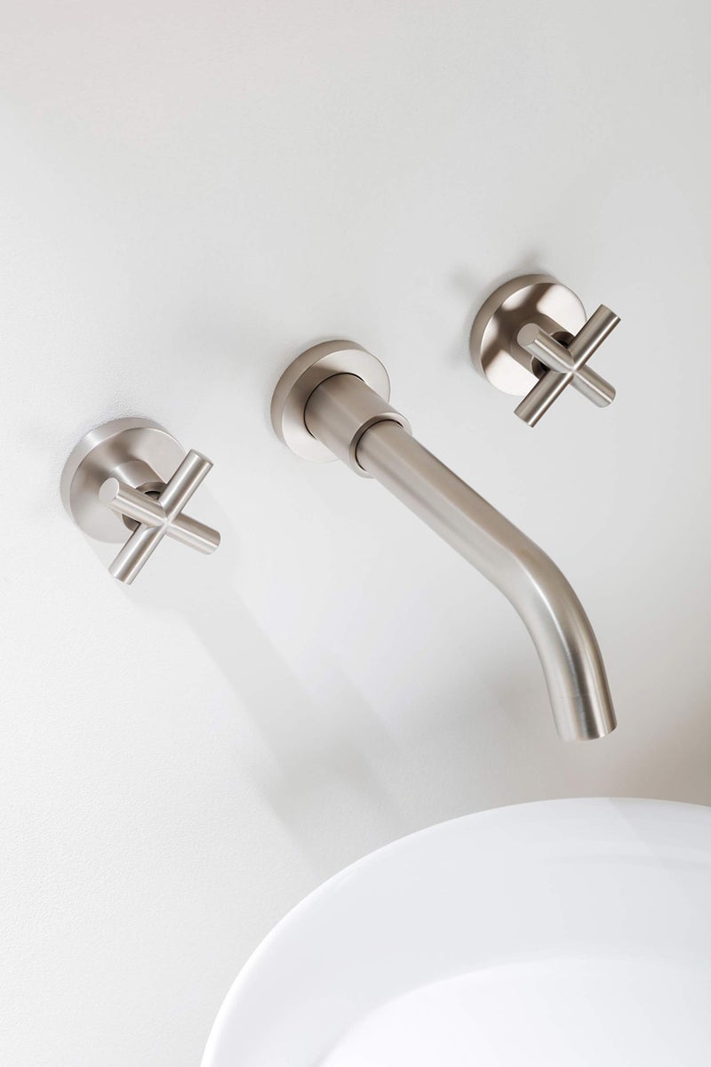 SITGES Brushed Nickel Bathroom Faucet, Double Handle Wall Mount Bathroom Sink Faucet and Rough in Valve Included (Brushed Nickel) - Image 3